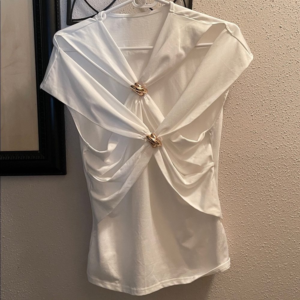 Chic White Top with Gold Rings size M/L